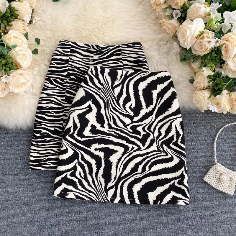 Röcke Koreanische Zebra-Print Midi Rock Frauen Herbst 2022 Weibliche A-linie Hohe Taille Lose Vintage Mini RockRöcke