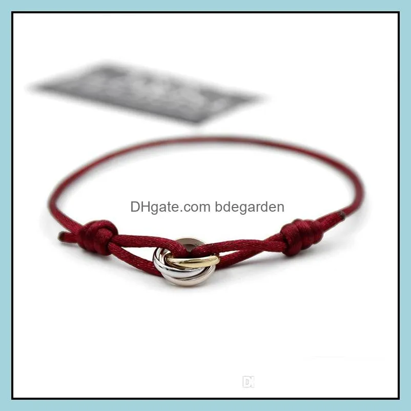 Charm Bracelets Jewelry 316L 스테인리스 스틸 삼위림 링 스트링 브레이슬릿 여성과 남성 패션 200f를위한 3 개의 반지 핸드 스트랩 커플