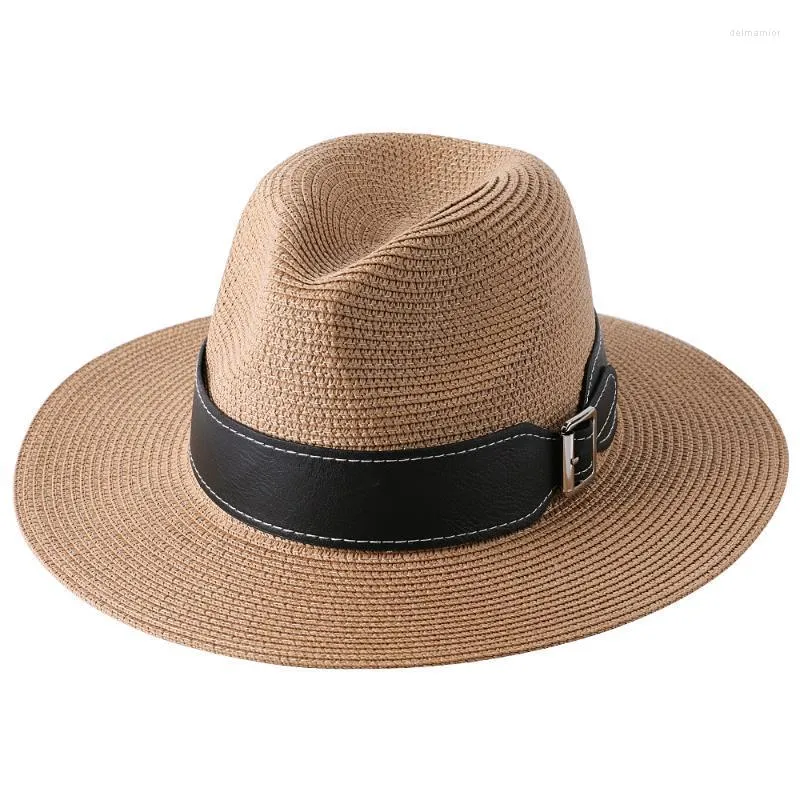 Classico Donna Uomo Estate Toquilla Cappello da sole in paglia per elegante signora Tesa larga Homburg Fedora Sunbonnet Beach Cappello da sole Panama Cap Cappelli Delm22