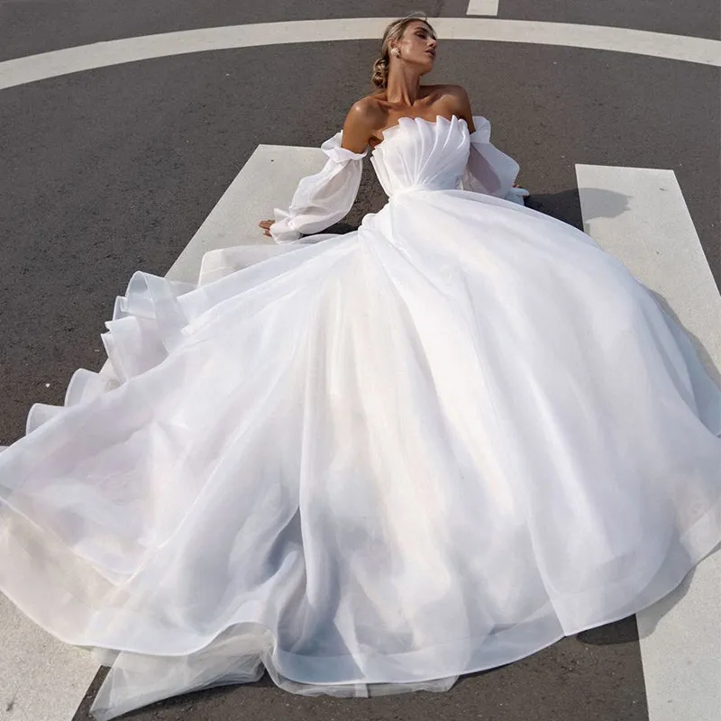 open lace back dress Glitter Prom Dresses with Puff Sleeves main image 1