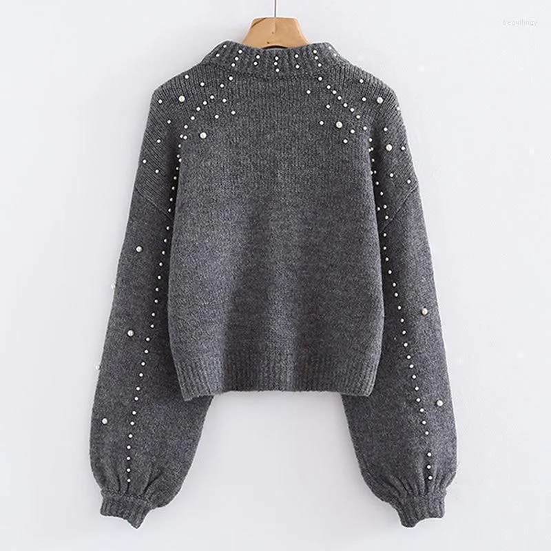 Bigsweety Women Turtleneck Sweaters Pearl Beading Sweater Autumn Winter Warm Lantern Sleeve Jumper Pull Knitted Pullovers11 Begu22