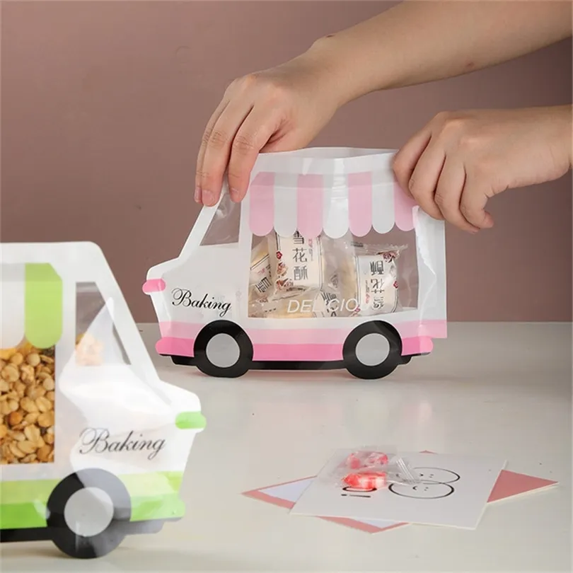 50 pièces dessin animé voiture Cookie sac debout cuisson Dessert Nougat flocon de neige croustillant canneberge Biscuit bonbons emballage 220427