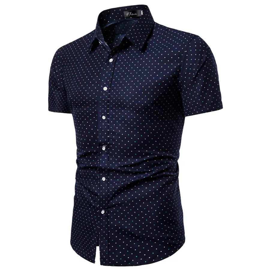 Projektant M-5xl Dot-Print Business Casual Shirts na letni krótki rękaw zwykły duży rozmiar Formalny odzież męska Męskie guziki Office Up