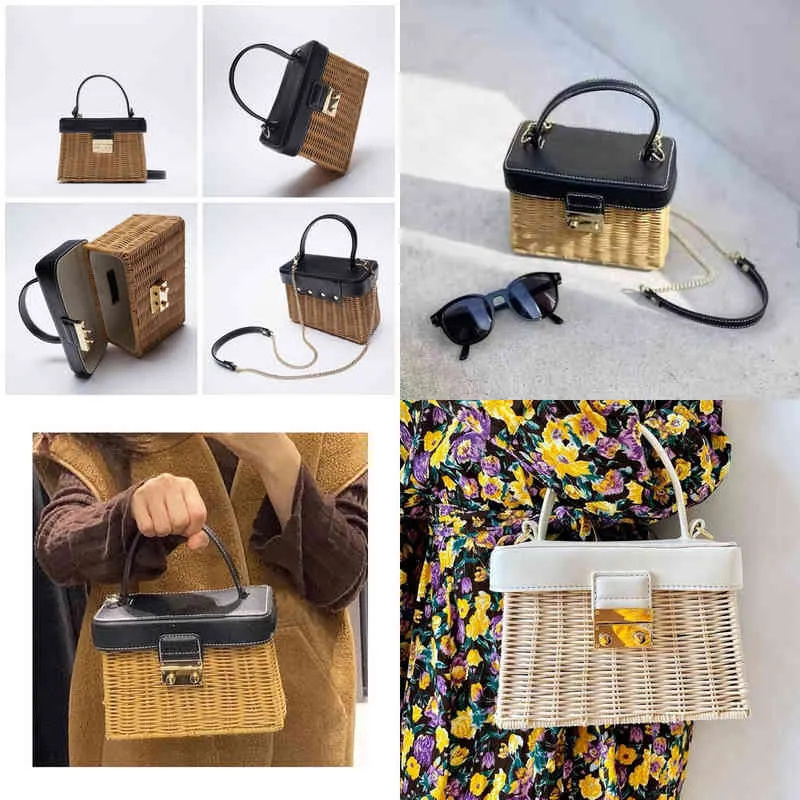 Sacs de soirée Tobo Za personnalisé Flip tissé bandoulière décontracté portable pour femmes panier paille rotin sac boîte vintage sac à main 220513