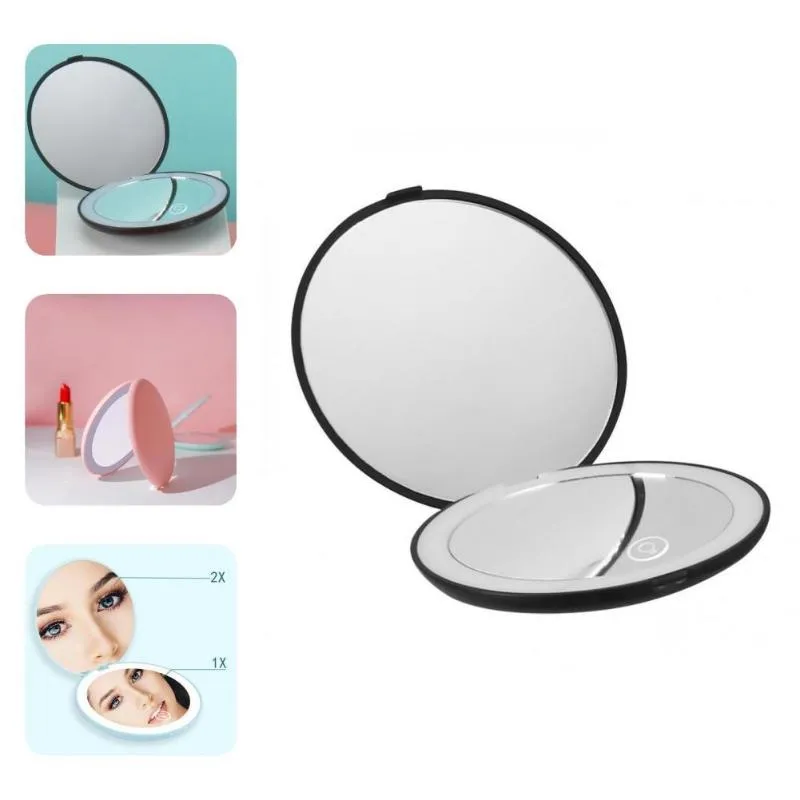 مرايا مضغوطة أنيقة LED Cosmetic Mirror Makeup مريحة -مقاومة للطي مضيئة من النوع C mirrorcompact compactcompact