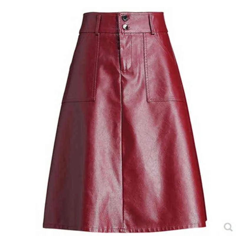 Pu lederen midi rok vrouwen kantoorrok herfst en winter 2020 pu rokken pak hoge taille zwarte rok vrouwelijk plus groot formaat 4xl l220725