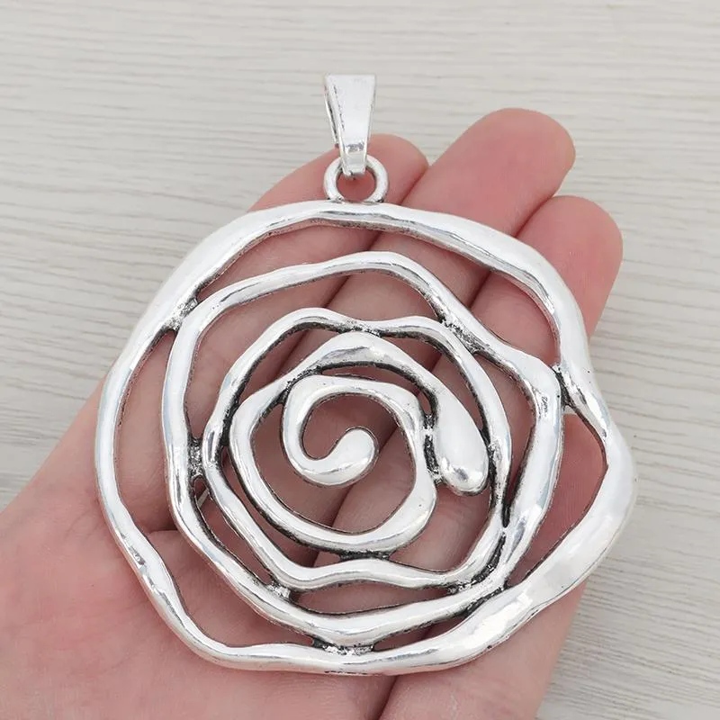 Pendant Necklaces X Tibetan Silver Large Boho Hollow Swirl Vortex Spiral Round Charms Pendants For Necklace Jewelry Making Findings 74x72mmP