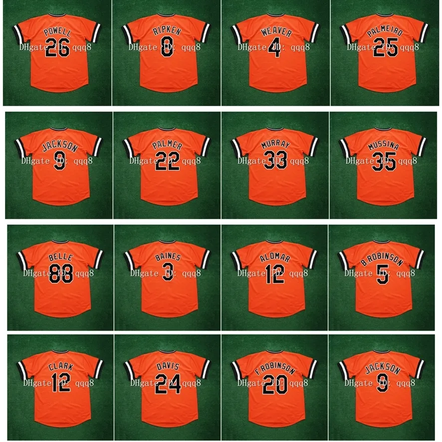 NA85 Retro Reggie Jackson Jersey 22 Jim Palmer 33 Eddie Murray 35 Mike Mussina 25 Rafael Palmeiro 26 Boog Powell 8 Cal Ripken Jr. 4 Earl Weaver