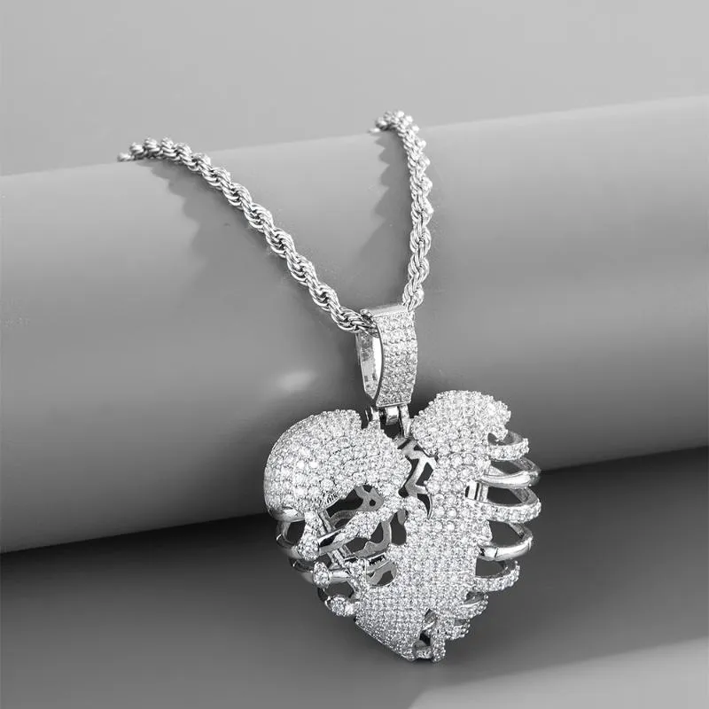 Chains Fashion Hip Hop Jewelry Iced Out Broken Lung Shape Pendant Necklaces Zircon High Quality Funny Necklace Charm Gifts For MenChains Cha