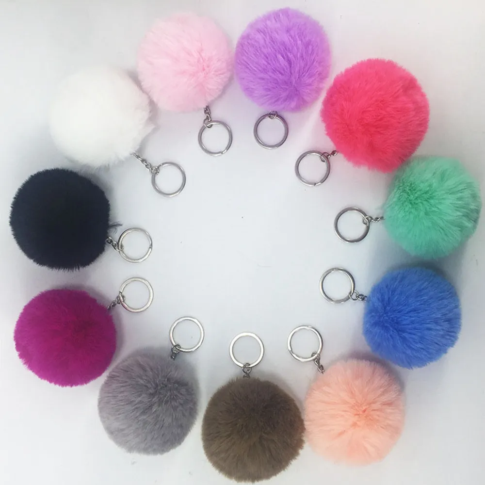 Artificial Rabbit Fur Ball Plush Fuzzy Fur Key Chain Ball Keychain Car Bag Keychain Key Ring Pendant Jewelry with Ring sxjun2