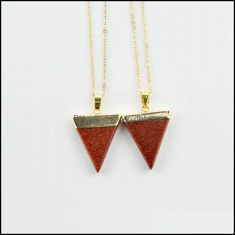 natural stone crystal stone pendant necklaces healing gemstone gold plated triangle jewelry for women girl with chain