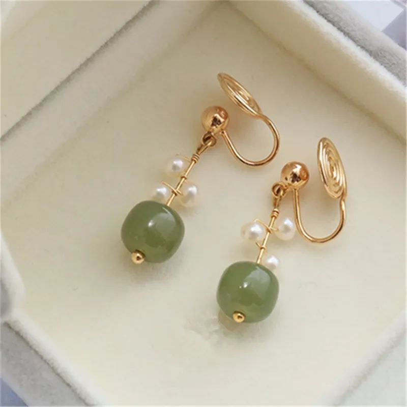 Natuurlijke Hetian Jade Ring Vrouwen Temperament Hoogwaardige Luxe Studs Mosquito Coil Oor Clips Vrouwelijke Fijne Parel Sieraden