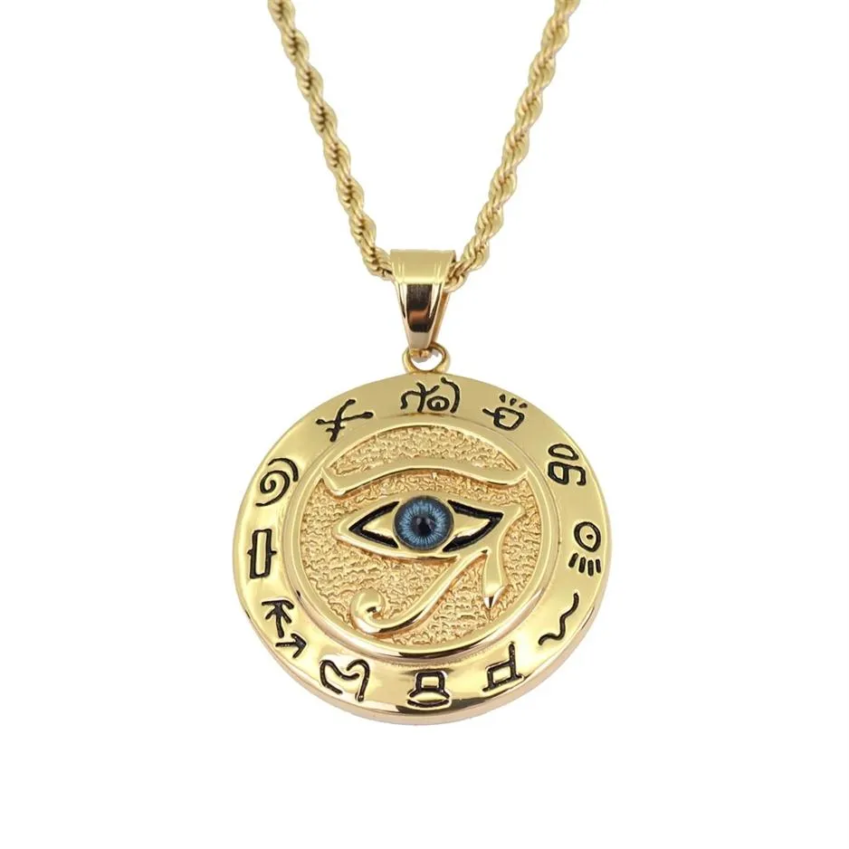 Hip Hop O olho de colares de pingente de Horus para homens antigos Egito Wedjat Eye Luxury colar de aço inoxidável Correias cubanas Tag de cachorro J216H