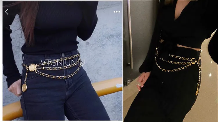 Designer Belts Baroque Gold Plated Copper Snake Link Calfskin Waist Chains With Coin Pendent Vintage Black Metal Real_voghion.com