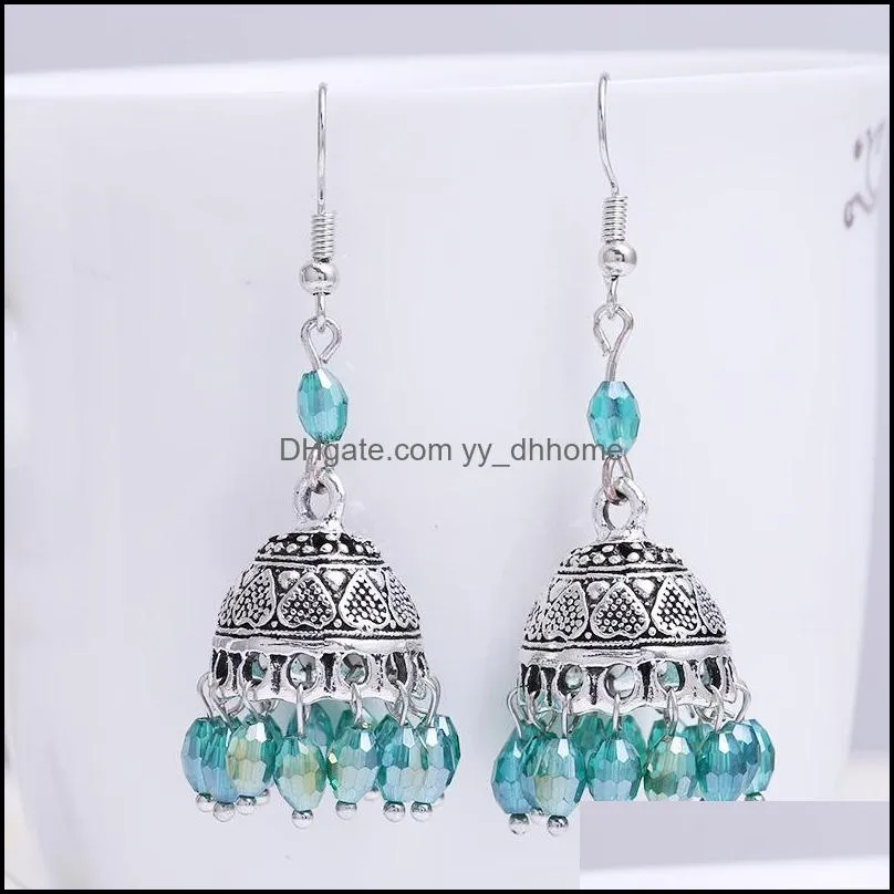 silver drop earrings for women girl national style antique dangle carved crystal tassel earrings fashion jewelry wholesale - 0824wh