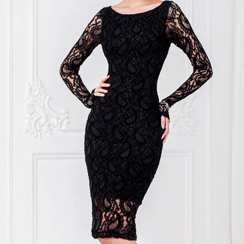 Casual Dresses Women Summer Lace Dress 2022 Elegant Pencil Party Plus Size Black White Office Sexy Long Sleeve Evening Bodycon Vestidos