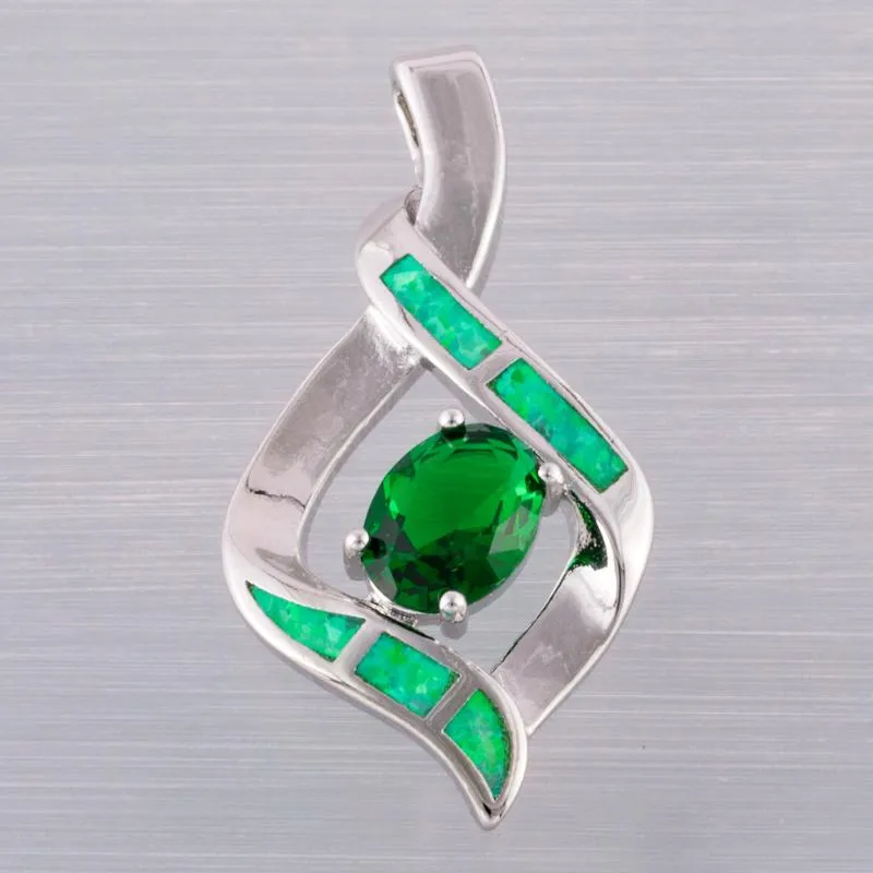 Hänge halsband 6x8mm ovala grönt cz kiwi eld opal silver pläterade smycken för kvinnor halsbandshalsband halshinder