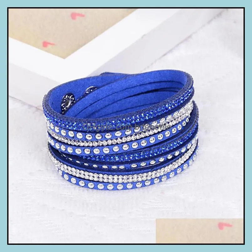 New Fashion Multilayer Wrap Bracelet Rhinestone Slake Deluxe Leather Charm Bangles with Sparkling Crystal Wristband Women Christmas