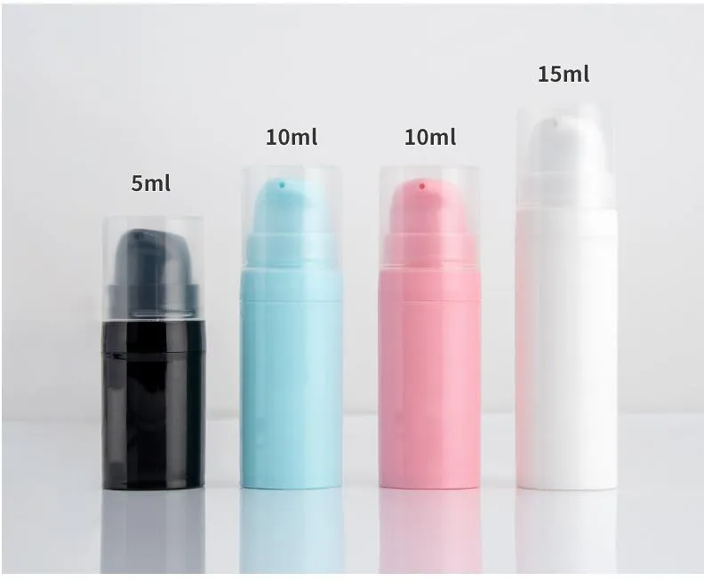 Bottiglie vuote di plastica per pompa airless da 5 ml/10 ml/15 ml Bottiglia di lozione per pressione sotto vuoto all'ingrosso Contenitore cosmetico SN4494