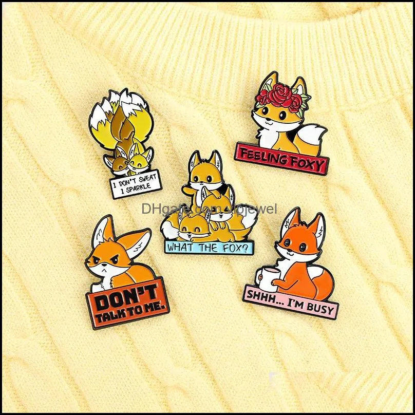 european animal fox shirt brooches accessories alloy oil paint rose cup pins for  collar backpack letter badge jewelry wholesale