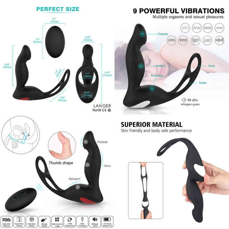 NXY anal Toys Wireless Remote Male Prostate Massage Vibrator Plug Butt With Ring Laying Ejakulation Vuxen Sex för par Gay 220506