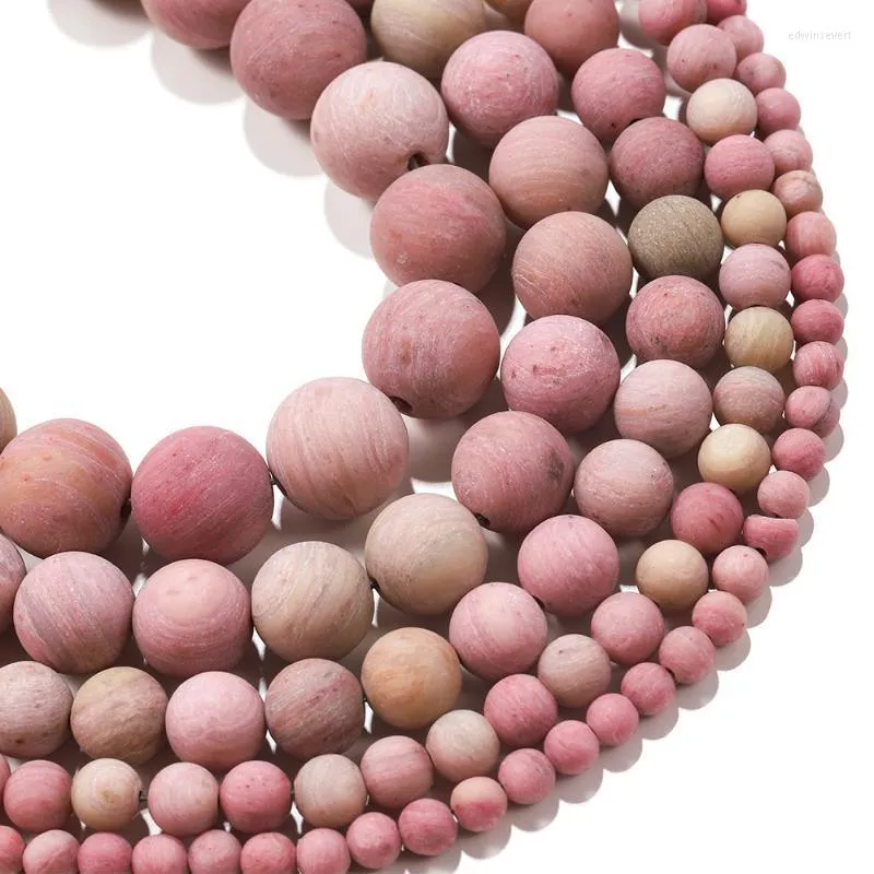 Autre 1 brin naturel mat rose rouge rhodonite pierre perle perles rondes entretoise perles en vrac pour la fabrication de bijoux bracelet à bricoler soi-même 4-12MM Edwi22