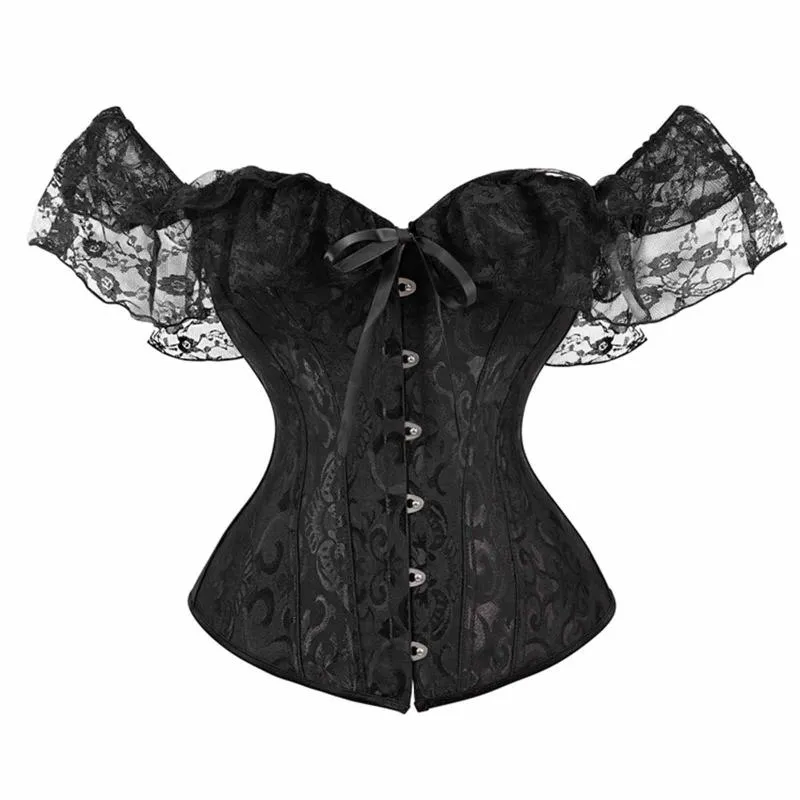 Bustiers Corsets Женщины с коротким рукавом от плеча корсет сплошные кружевные оборки для подключения лодки.