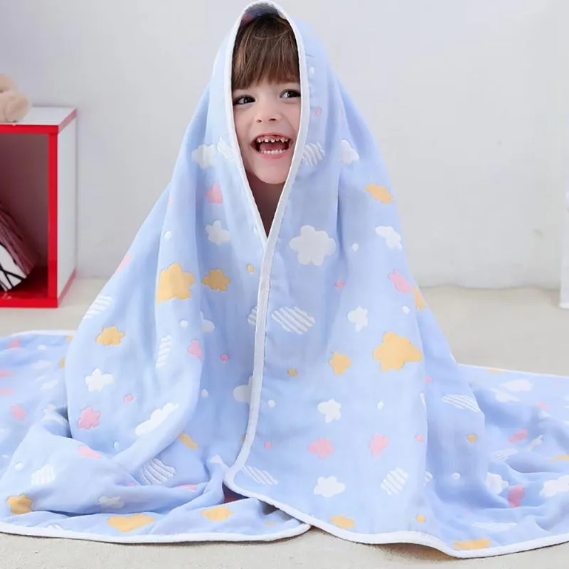 Blankets & Swaddling Baby Blanket 6 Layers Gauze Bath Towel Cloud Print Cotton Soft Infant Toddler Sleep Cover Breathable Children'S Bla