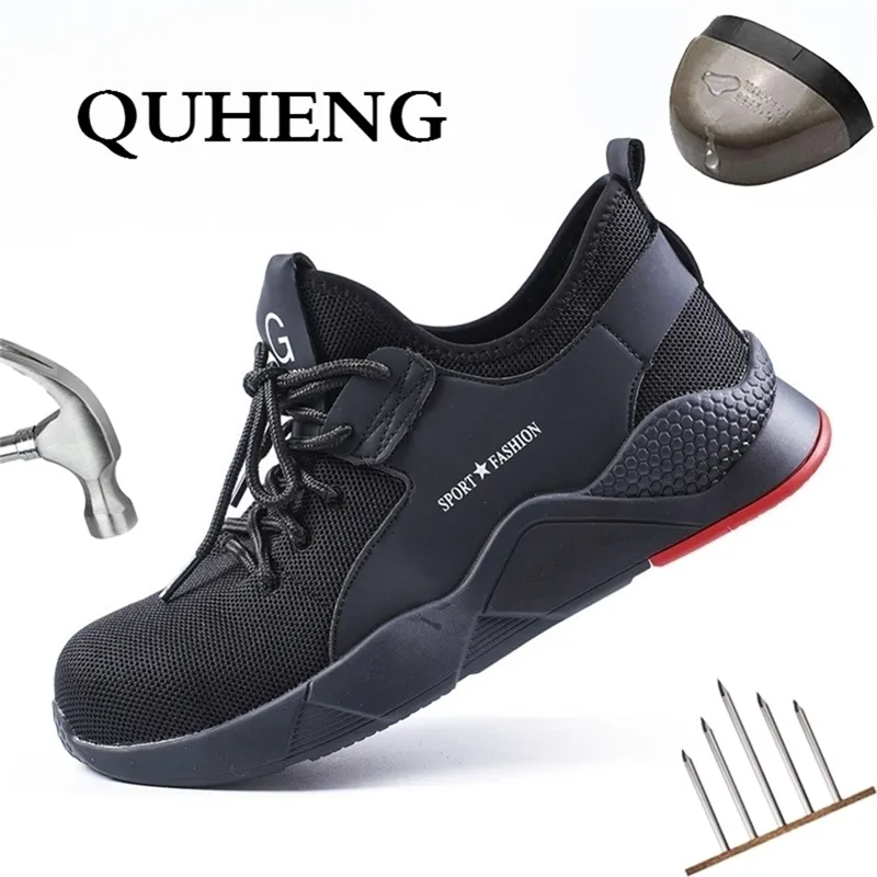 QUHENG Lightweight Breathable AntiSmashing NonSlip Steel Toe Safety Work For Men Protective Shoes Mens boots Y200915