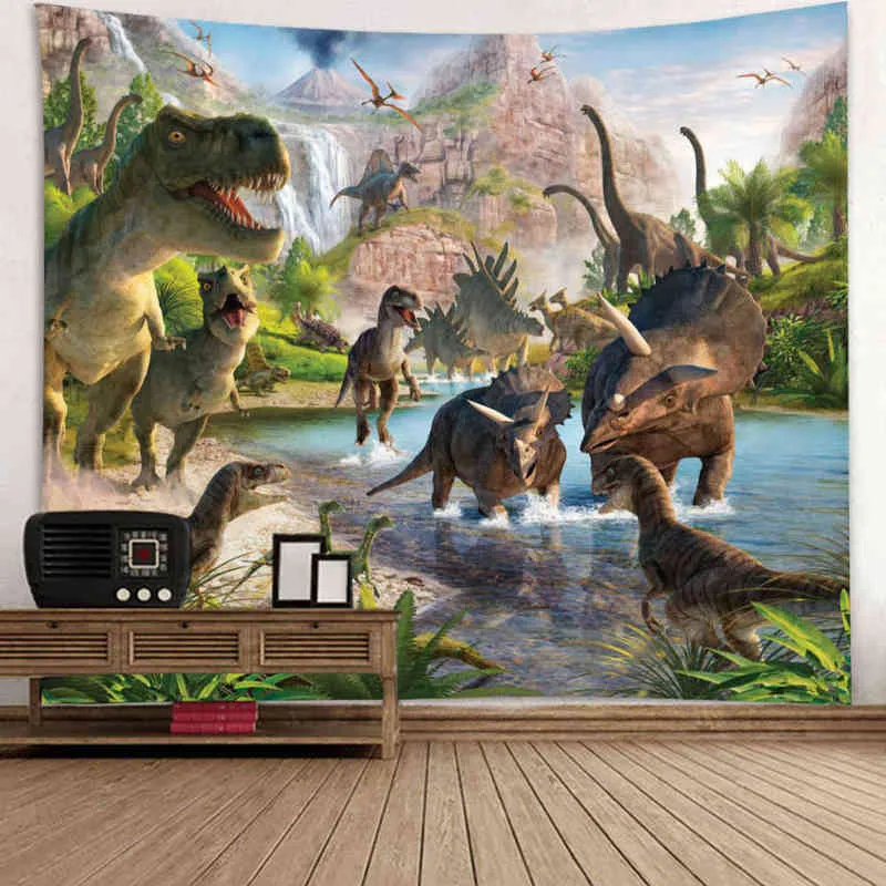 Tapestry Dinosaur Wall Carpet Animal Tropical Plants Dinosaurs Forest Mountain