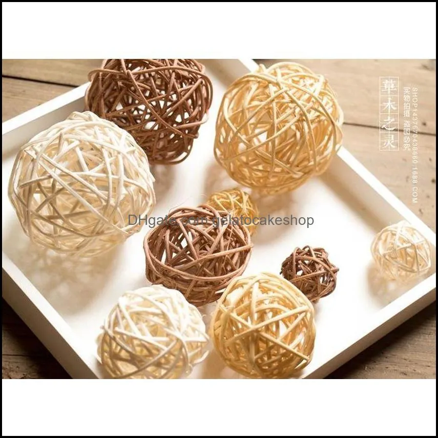 Handmade Rattan Wicker Ball Rustic Spheres Balls For Christmas Wedding Home Party Diy Decor Child Pet Toys Table Vase Filler C2Dyr