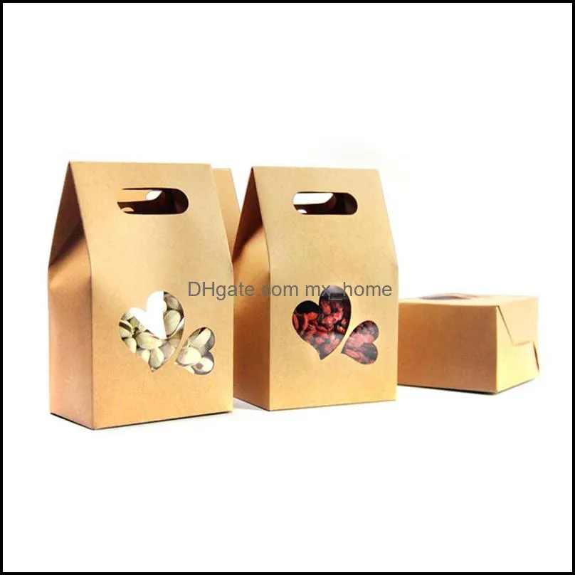 10*15.5cm Heart-shaped transparent window Snap closure Kraft paper environmental protection portable Candy chocolate gift box Standing