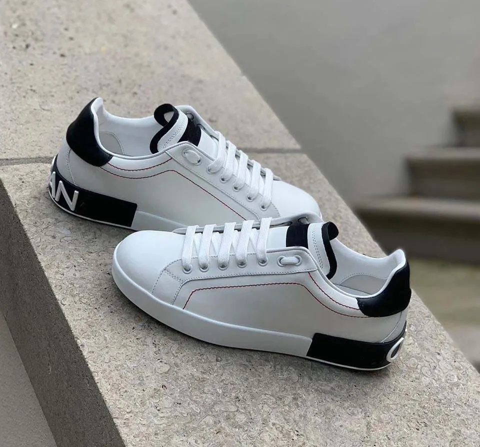 22S Fritidsskor för män Sneakers Vitt NAPA-läder PORTOFINOS Komfort utomhusskolningsskor Låga toppar Herr Casual Walking EU38-46 BOX