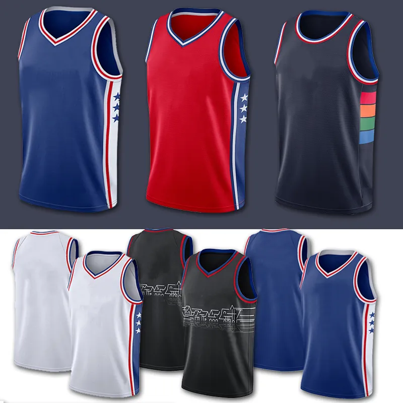 Jersey de basketball masculin sur mesure Blanc Blanc noir rouge bleue Ventilation Broderie logo Basketball usure S-XXL