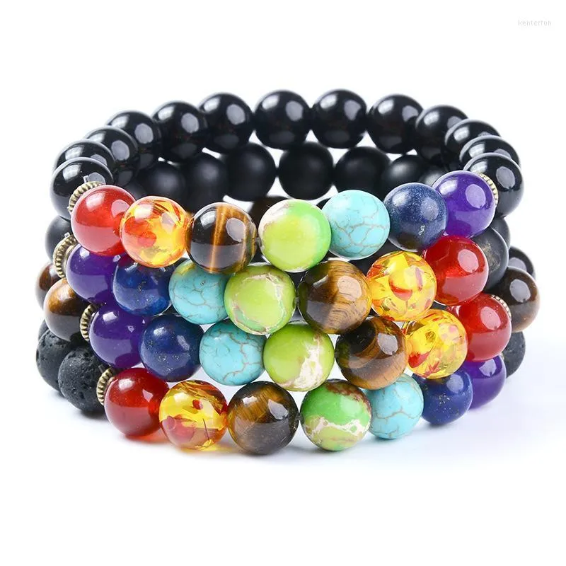 Brins de perles 10mm Sept Chakra Yoga Hommes Et Femmes À La Main Beade Denergy Bracelet DIY Saint Valentin Cadeau Couple Anniversaire Bijoux Kent22