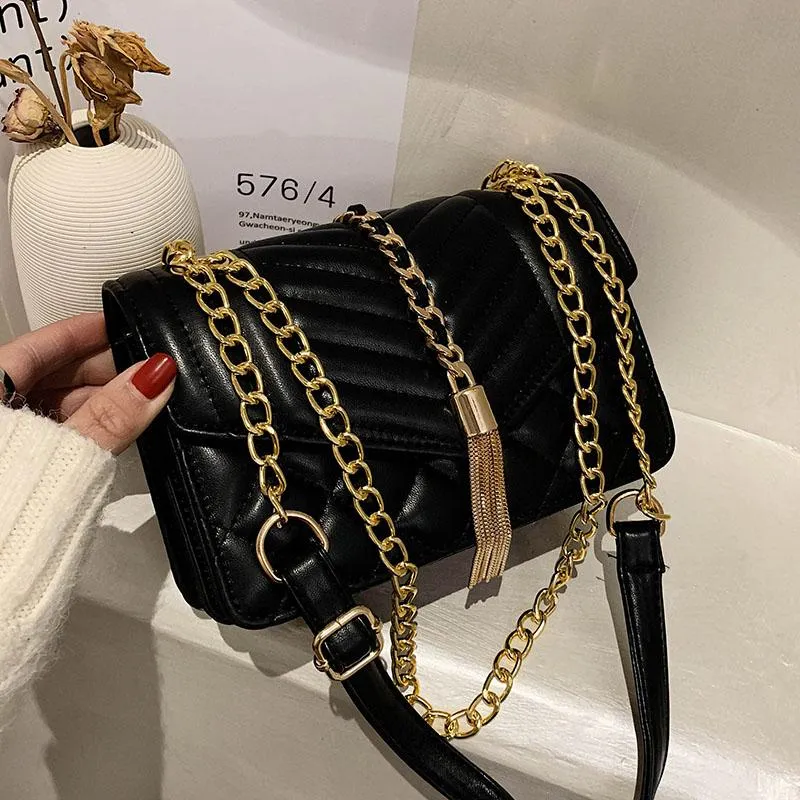 Evening Bags Small Black PU Leather Handbags For Women 2022 Simple Fashion Chain Shoulder Bag Lady Luxury Crossbody Female PursesEvening