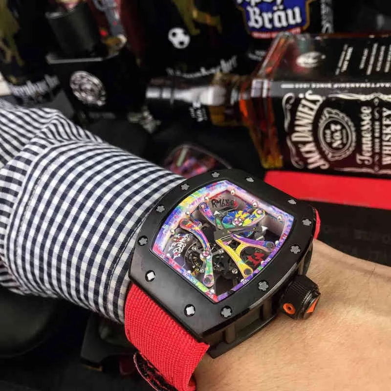Uxury Watch Date Business Leisure Herren automatische mechanische Uhr ausgehöhlten leuchtende Modeband übertriebene Persönlichkeit Graffiti Trend Roman