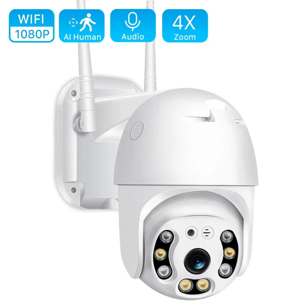 1080p Säkerhetskamera WiFi Outdoor PTZ Speed ​​Dome Wireless IP Camera CCTV PAN TILT 4XZOOM IR Network Surveillance P2P Cam with Retail Box