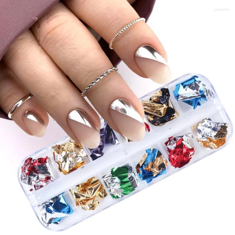 Nail Glitter 1 Box Foil paljetter Silverguld Oregelbunden aluminiumflingor holografisk manikyr konstdesign klistermärken dekoration la950 prud22