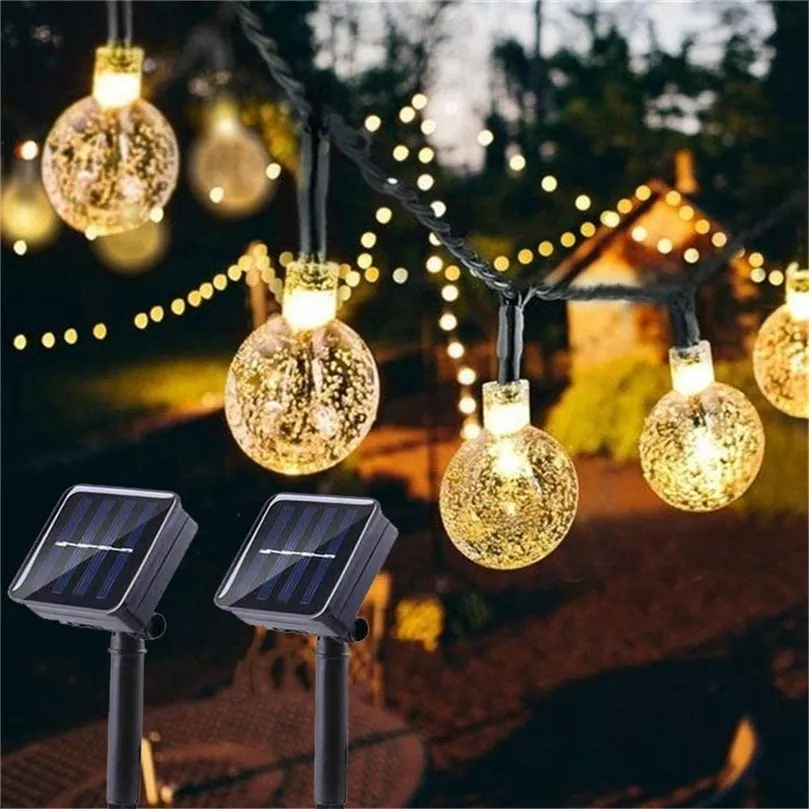 Bola circular Cadena de luces solares Guirnalda LED Luz de hadas 8 Modo con decoración remota Interior Fiesta al aire libre Boda Árbol de Navidad 5-12M 220408