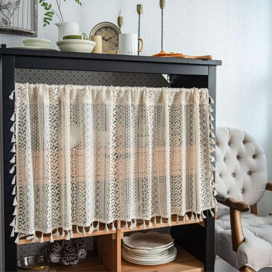 Window curtain hollowed out lace half curtain door curtaines coffee kitchen wash table cabinet dust curtains