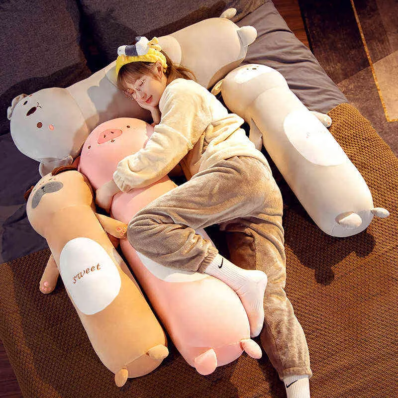 1Pc 50110Cm Cute Long Sleeping Cushion Pig Husky Koala Pug Cuddles Soft Cartoon Dolls Sofa back Cushion For Girls Baby J220729