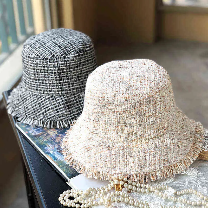 Ladies Classic Fisherman Hat Spring and Summer Small Fragrant Wind Fringed Basin Hats Elegant Travel Wild Flat Sun Cap G220418