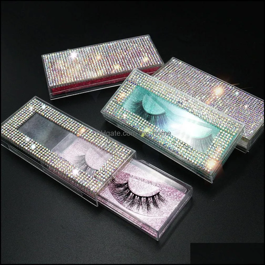 Glitter Rhinestone Lash Case 3D Mink Eyelashes فارغة مخصصة مربعات التعبئة الرموش بدون توصيل رموش تسليم 2021 Office School Bu