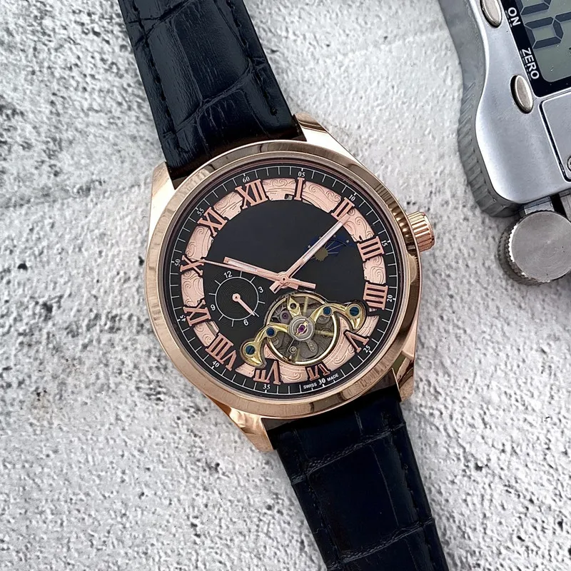 2023 Nya herrar Watches Tourbillon Four Stitches Automatisk mekanisk klocka Högkvalitativ europeisk topp lyx varumärke Moon Fas Leather Strap Fashion Sport Style