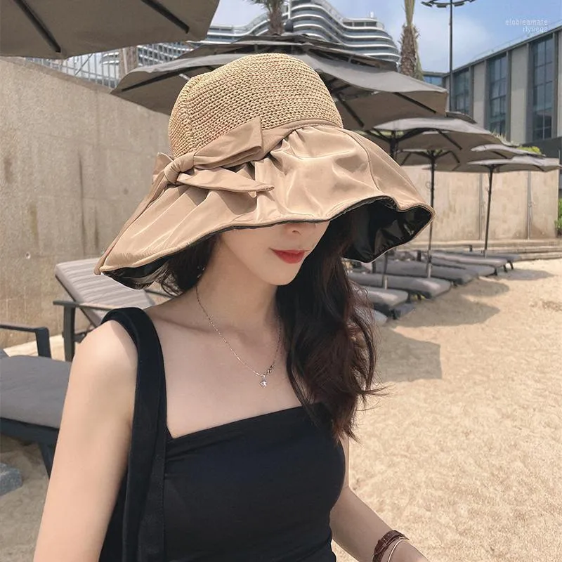 Chapeaux à large bord Foux seau soleil été femmes papillon tricoté haut en maille protection UV ombre visage réglable protéger vent extérieur 2022 Elob22
