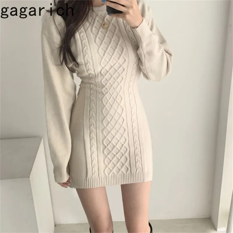 Gagarich mujeres elegante vestido de punto estilo coreano sexy cintura abierta espectáculo delgado o cuello sexy bodycon sólido vestidos de mujer moda 220317