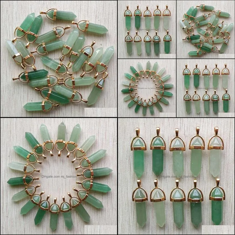 natural green aventurine point pillar charms golden alloy pendants for women and men jewelry making mjfashion