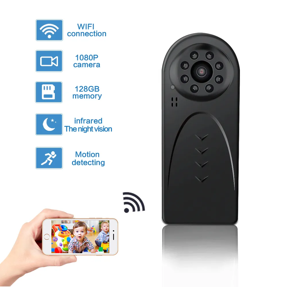 Le plus petit clip Mini caméra V18 Enregistreur vidéo numérique HD 4K WiFi sans fil Mini DV Comcorders Smart Phone APP Remote for Home Surveillance Baby Monitor Nanny Cam