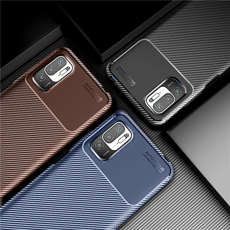 Shockproof Luxury Carbon Fiber Cover Cases For Xiaomi Poco M3 Pro Redmi Note 10 5g, Soft Tpu Silicone Shock Absorber Coke Back Protective Cover